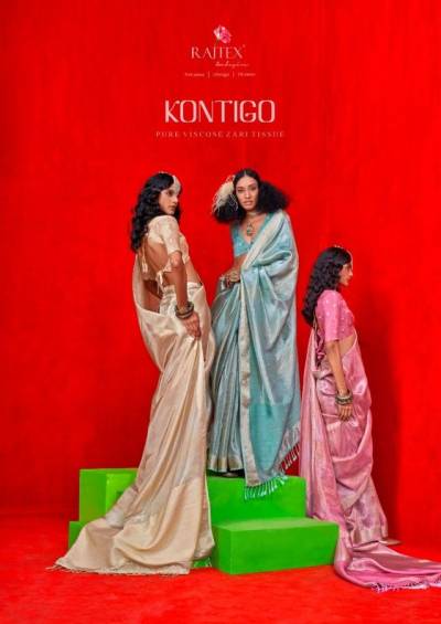 RAJTEX KONTIGO 404001 TO 404006 DESIGNER PURE VISCOSE ZARI TISSUE SAREE WHOLESALER IN INDIA